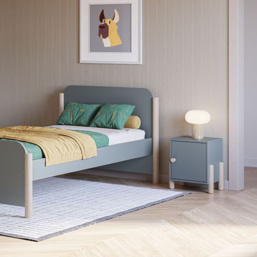 Chevet 1 Porte En Mdf Et Pin Massif Laqué Vert Kaki Pieds En Pin Naturel - Enora