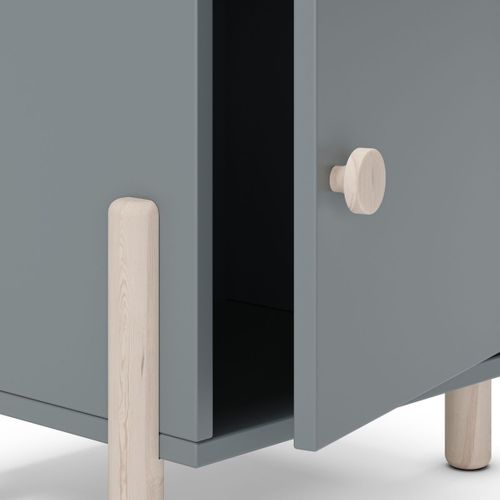 Chevet 1 Porte En Mdf Et Pin Massif Laqué Vert Kaki Pieds En Pin Naturel - Enora