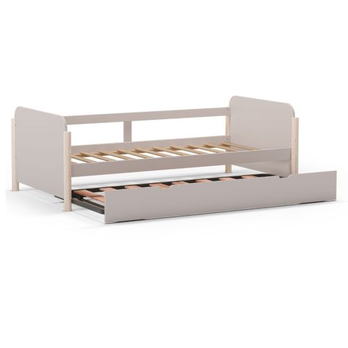 Lit Gigogne 90x190 En Mdf Et Pin Massif Laqué Crème Pieds En Pin Naturel - Enora