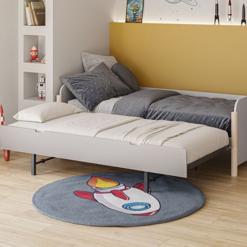 Lit Gigogne 90x190 En Mdf Et Pin Massif Laqué Crème Pieds En Pin Naturel - Enora