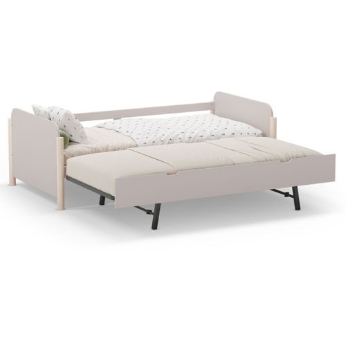 Lit Gigogne 90x190 En Mdf Et Pin Massif Laqué Crème Pieds En Pin Naturel - Enora