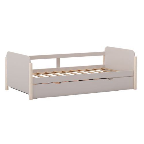 Lit Gigogne 90x190 En Mdf Et Pin Massif Laqué Crème Pieds En Pin Naturel - Enora