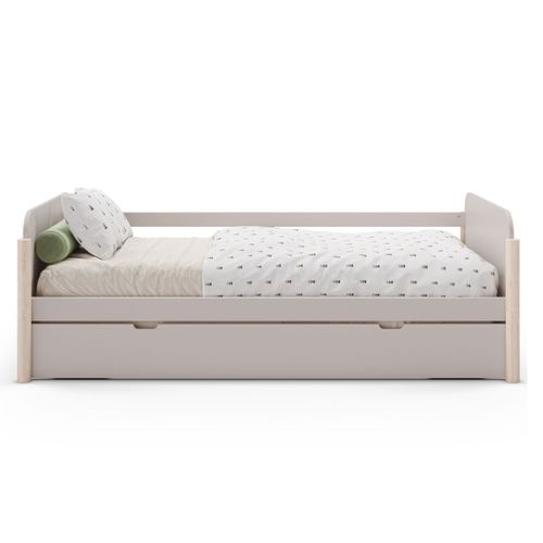 Lit Gigogne 90x190 En Mdf Et Pin Massif Laqué Crème Pieds En Pin Naturel - Enora