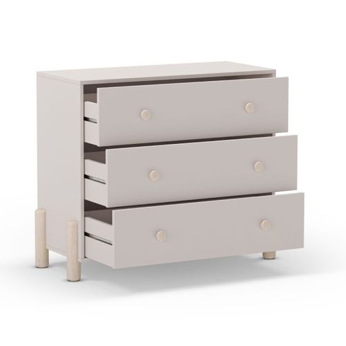 Commode 3 Tiroirs En Mdf Et Pin Massif Laqué Crème Pieds En Pin Naturel - Enora