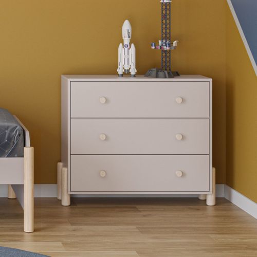 Commode 3 Tiroirs En Mdf Et Pin Massif Laqué Crème Pieds En Pin Naturel - Enora