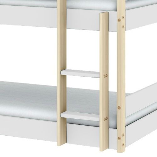 Lit Superposé 3 Couchages 90x190 En Mdf Laqué Blanc Et Pin Naturel - Somis