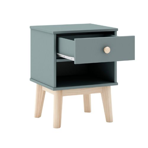 Chevet 1 Tiroir Et 1 Niche En Pin Massif Et Mdf Laqué Vert Kaki Et Naturel - Kaina