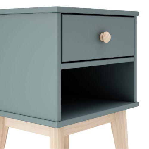 Chevet 1 Tiroir Et 1 Niche En Pin Massif Et Mdf Laqué Vert Kaki Et Naturel - Kaina