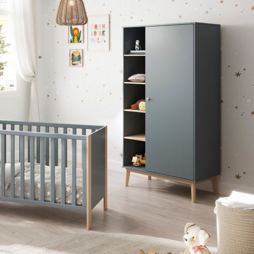 Penderie 1 Porte Et 4 Niches En Pin Massif Et Mdf Laqué Vert Kaki Et Naturel - Kaina