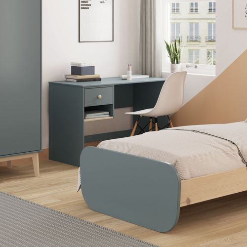 Bureau 1 Tiroir Et 1 Niche En Pin Massif Et Mdf Laqué Vert Kaki Et Naturel - Kaina