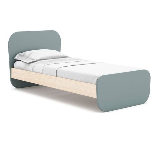 Lit 90x190 Tête Et Pied De Lit Arrondis En Pin Massif Naturel Et Mdf Laqué Vert Kaki - Kaina