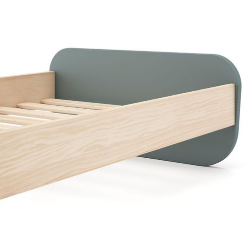 Lit 90x190 Tête Et Pied De Lit Arrondis En Pin Massif Naturel Et Mdf Laqué Vert Kaki - Kaina