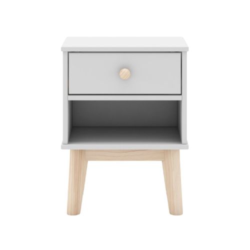 Chevet 1 Tiroir Et 1 Niche En Pin Massif Et Mdf Laqué Blanc Et Naturel - Kaina