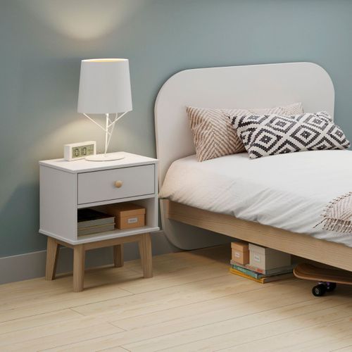 Chevet 1 Tiroir Et 1 Niche En Pin Massif Et Mdf Laqué Blanc Et Naturel - Kaina