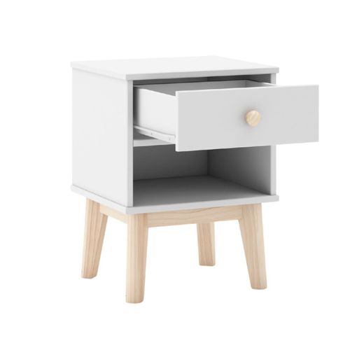 Chevet 1 Tiroir Et 1 Niche En Pin Massif Et Mdf Laqué Blanc Et Naturel - Kaina