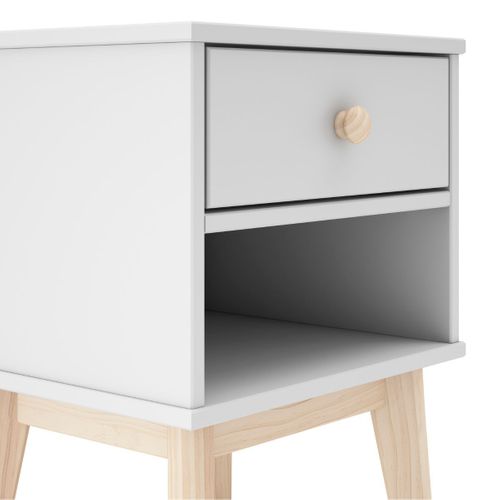 Chevet 1 Tiroir Et 1 Niche En Pin Massif Et Mdf Laqué Blanc Et Naturel - Kaina