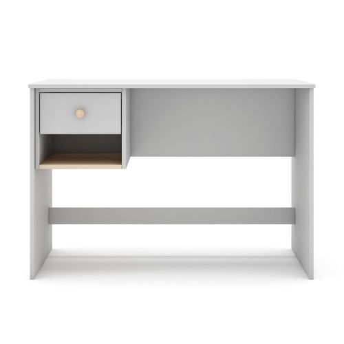 Bureau 1 Tiroir Et 1 Niche En Pin Massif Et Mdf Laqué Blanc Et Naturel - Kaina