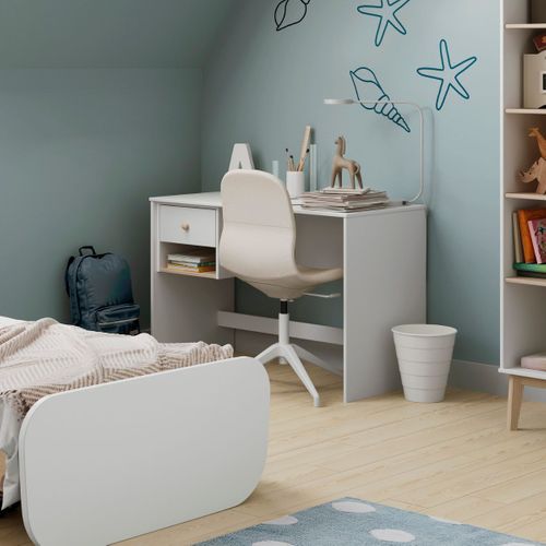 Bureau 1 Tiroir Et 1 Niche En Pin Massif Et Mdf Laqué Blanc Et Naturel - Kaina