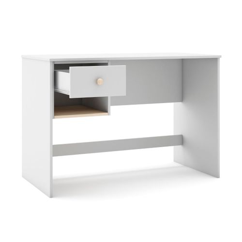 Bureau 1 Tiroir Et 1 Niche En Pin Massif Et Mdf Laqué Blanc Et Naturel - Kaina