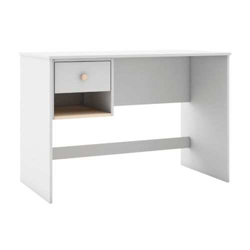 Bureau 1 Tiroir Et 1 Niche En Pin Massif Et Mdf Laqué Blanc Et Naturel - Kaina