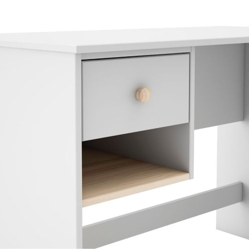 Bureau 1 Tiroir Et 1 Niche En Pin Massif Et Mdf Laqué Blanc Et Naturel - Kaina
