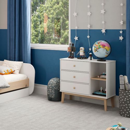 Commode 2 Tiroirs Et 2 Niches En Pin Massif Et Mdf Laqué Blanc Et Naturel - Kaina