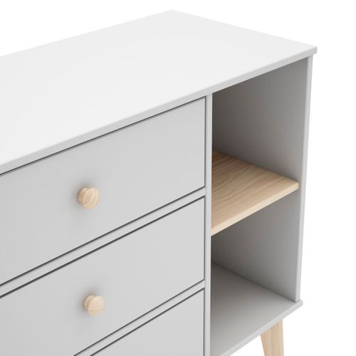 Commode 2 Tiroirs Et 2 Niches En Pin Massif Et Mdf Laqué Blanc Et Naturel - Kaina