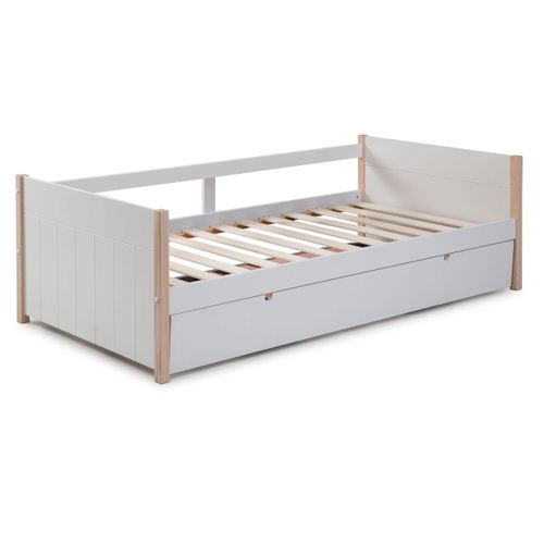 Lit Banquette Gigogne 90x190 En Mdf Laqué Blanc Et Pin Massif Naturel - Lily