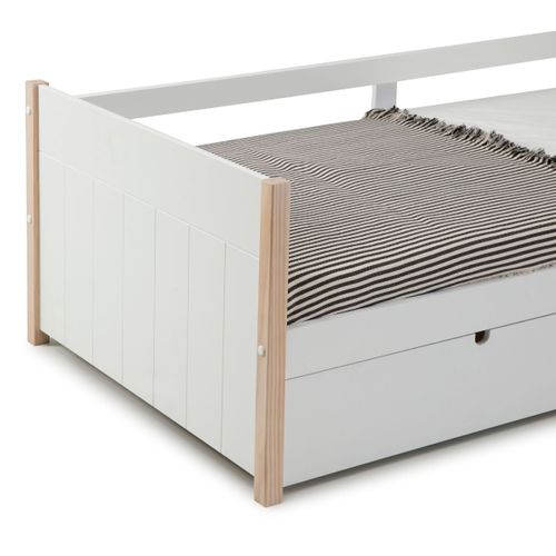 Lit Banquette Gigogne 90x190 En Mdf Laqué Blanc Et Pin Massif Naturel - Lily