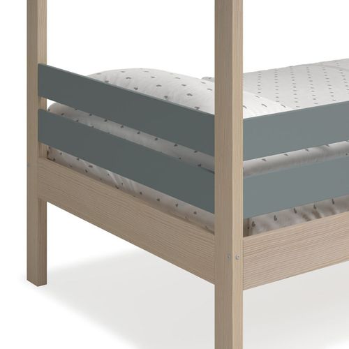 Lit Cabane 90x190 Avec Barrière En Pin Massif Naturel Et Mdf Laqué Vert Kaki - Messa