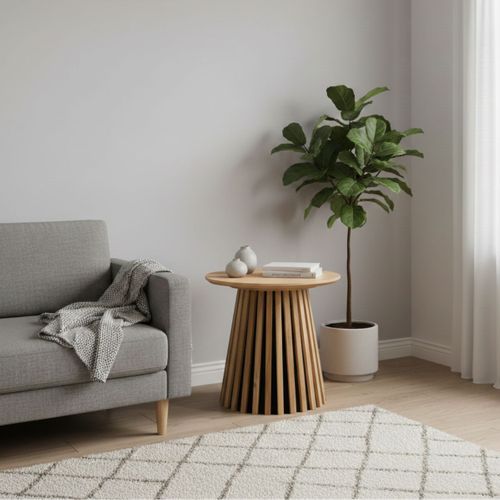 Bout De Canapé Rond Pied Central Relief Mdf Placage Chêne Clair - Dublin