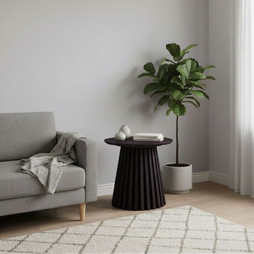 Bout De Canapé Rond Pied Central Relief Mdf Placage Chêne Fumé - Dublin