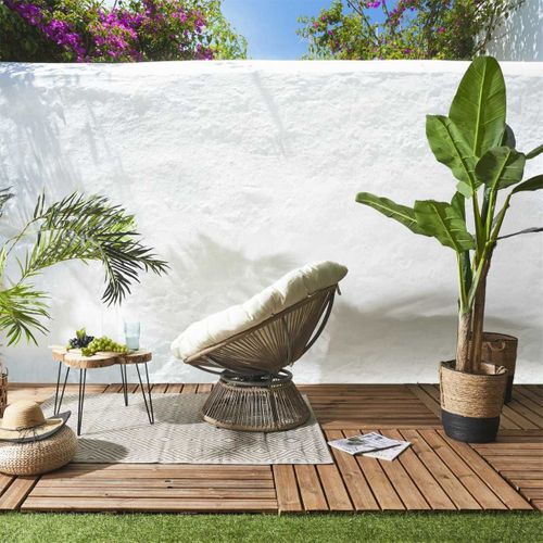 Fauteuil Lounge Pivotant Avec Assise Coussin Capitonné Blanc - Rivia