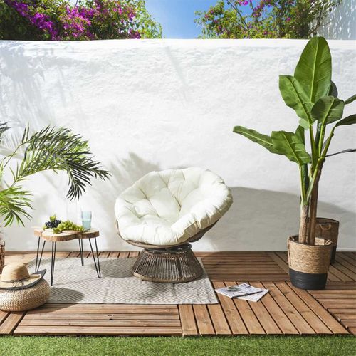 Fauteuil Lounge Pivotant Avec Assise Coussin Capitonné Blanc - Rivia