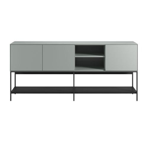 Buffet 3 Portes 1 Niches En Mélaminé Vert Sauge Et Piètement Avec Étagère En Métal Laqué Noir - Mir