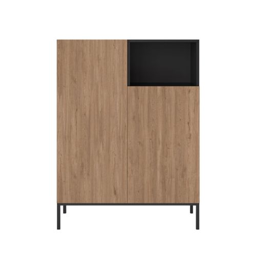 Meuble De Rangement 2 Portes En Mélaminé Imitation Bois Et Noir Piètement Métal Laqué Noir - Callas