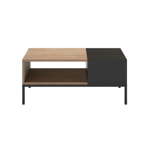 Table Basse En Mélaminé Imitation Bois Et Noir Piètement Métal Laqué Noir - Callas