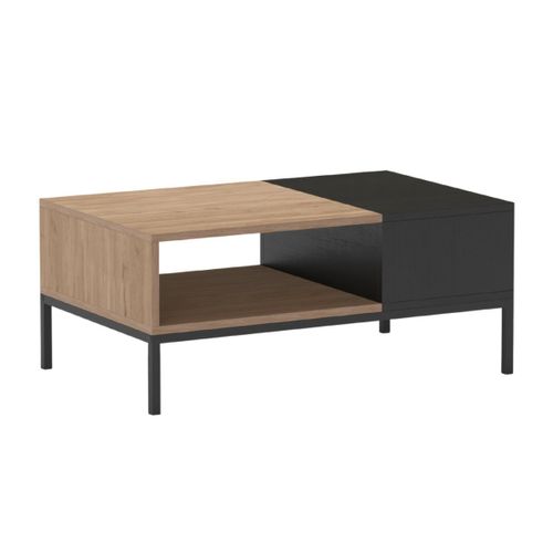 Table Basse En Mélaminé Imitation Bois Et Noir Piètement Métal Laqué Noir - Callas