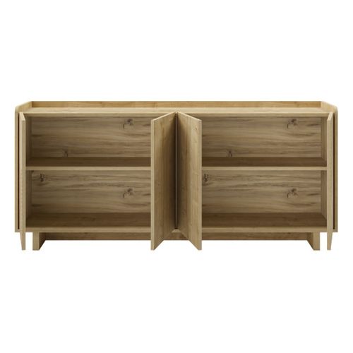 Buffet 4 Portes 180cm En Mélaminé Imitation Bois Décor Relief Fraisé - Riad