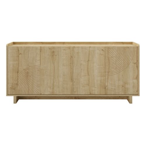 Buffet 4 Portes 180cm En Mélaminé Imitation Bois Décor Relief Fraisé - Riad