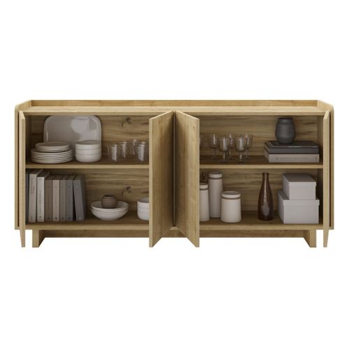 Buffet 4 Portes 180cm En Mélaminé Imitation Bois Décor Relief Fraisé - Riad