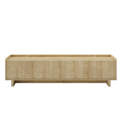 Meuble TV 4 Portes 180cm En Mélaminé Imitation Bois Décor Relief Fraisé - Riad