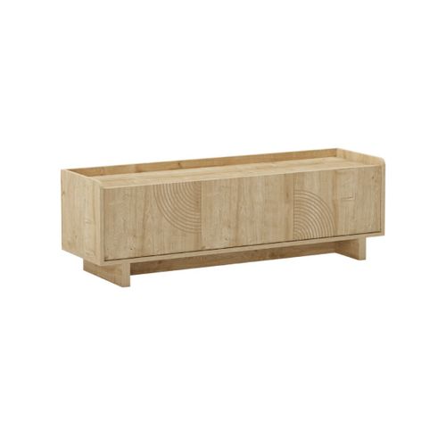 Meuble TV 3 Portes 140cm En Mélaminé Imitation Bois Décor Relief Fraisé - Riad