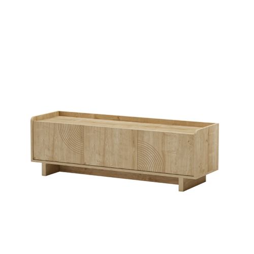 Meuble TV 3 Portes 140cm En Mélaminé Imitation Bois Décor Relief Fraisé - Riad