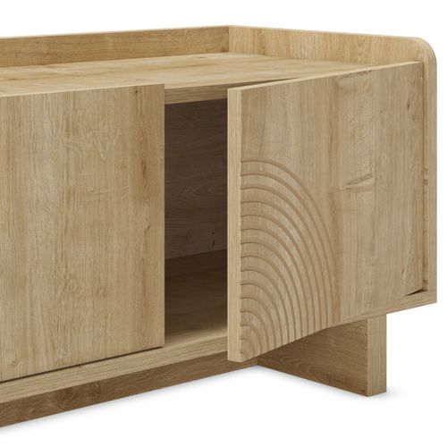 Meuble TV 3 Portes 140cm En Mélaminé Imitation Bois Décor Relief Fraisé - Riad