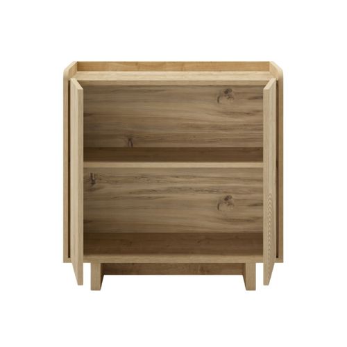 Meuble De Rangement 2 Portes En Mélaminé Imitation Bois Décor Relief Fraisé - Riad