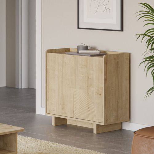 Meuble De Rangement 2 Portes En Mélaminé Imitation Bois Décor Relief Fraisé - Riad