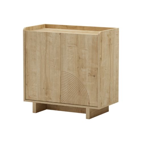 Meuble De Rangement 2 Portes En Mélaminé Imitation Bois Décor Relief Fraisé - Riad