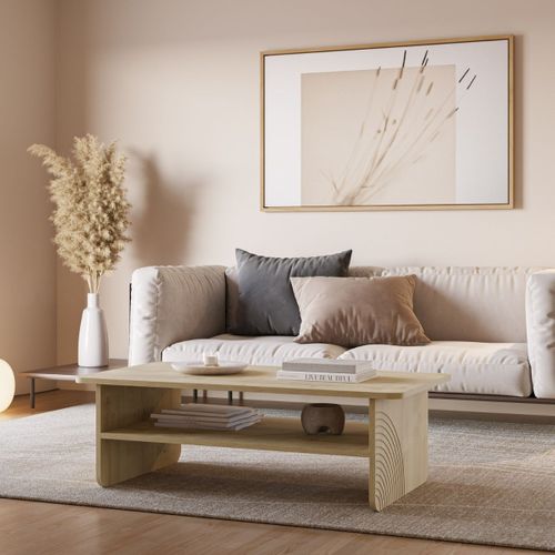 Table Basse Avec Tablette En Mélaminé Imitation Bois Décor Relief Fraisé - Riad