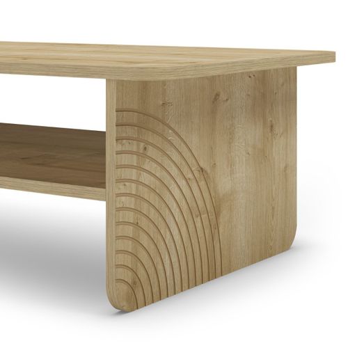 Table Basse Avec Tablette En Mélaminé Imitation Bois Décor Relief Fraisé - Riad